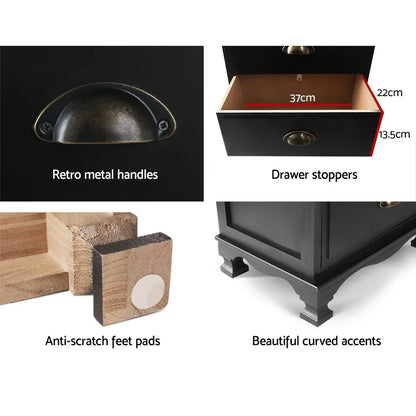 Artiss Bedside Table 3 Drawers Vintage - THYME Black - Mekamart Australia