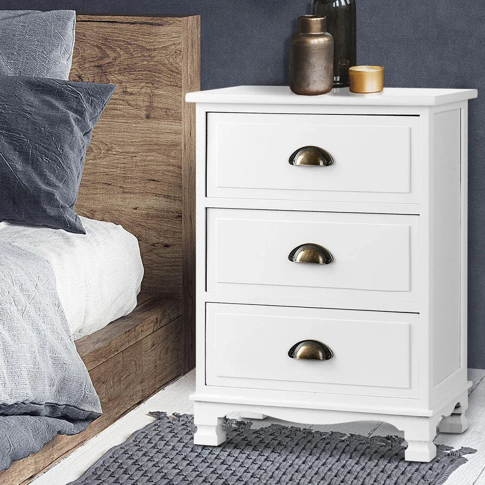 Artiss Bedside Table 3 Drawers Vintage - THYME White - Mekamart Australia