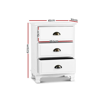 Artiss Bedside Table 3 Drawers Vintage - THYME White - Mekamart Australia