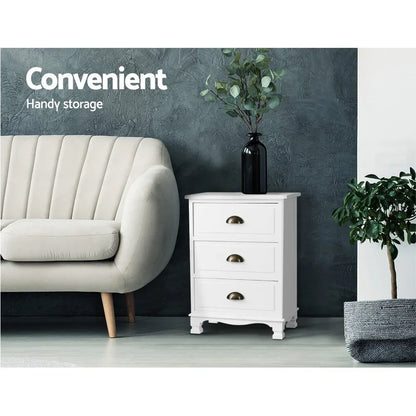 Artiss Bedside Table 3 Drawers Vintage - THYME White - Mekamart Australia
