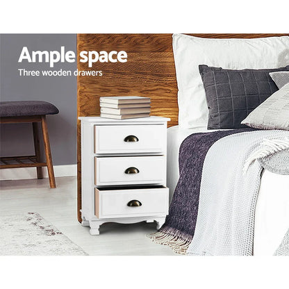 Artiss Bedside Table 3 Drawers Vintage - THYME White - Mekamart Australia
