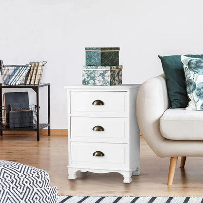 Artiss Bedside Table 3 Drawers Vintage - THYME White - Mekamart Australia