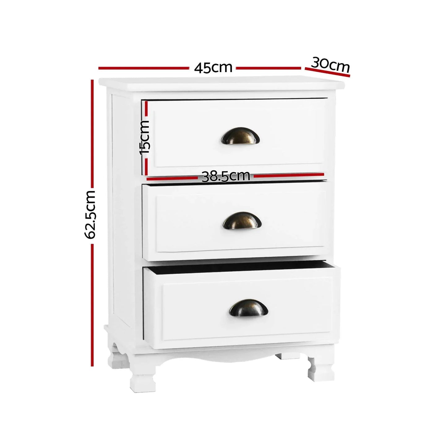 Artiss 2x Bedside Table 3 Drawers Vintage - THYME White - Mekamart Australia