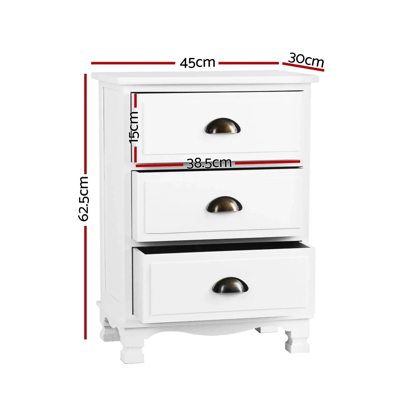 Artiss 2x Bedside Table 3 Drawers Vintage - THYME White - Mekamart Australia