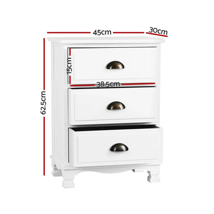 Artiss 2x Bedside Table 3 Drawers Vintage - THYME White - Mekamart Australia