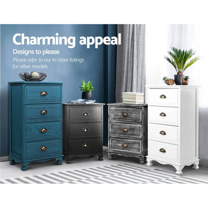 Artiss Bedside Table 3 Drawers Vintage - THYME Blue - Mekamart Australia
