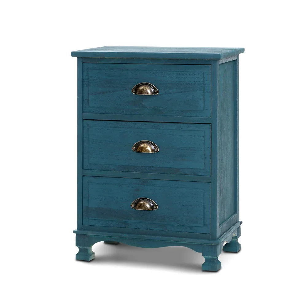 Artiss Bedside Table 3 Drawers Vintage - THYME Blue - Mekamart Australia