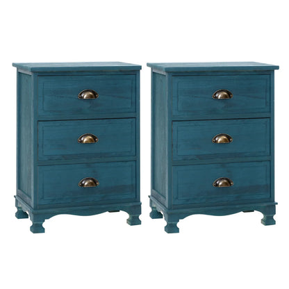 Artiss 2x Bedside Table 3 Drawers Vintage - THYME Blue - Mekamart Australia
