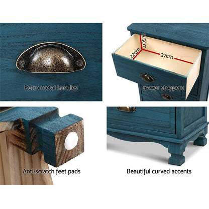 Artiss 2x Bedside Table 3 Drawers Vintage - THYME Blue - Mekamart Australia