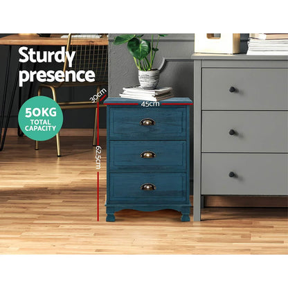 Artiss 2x Bedside Table 3 Drawers Vintage - THYME Blue - Mekamart Australia