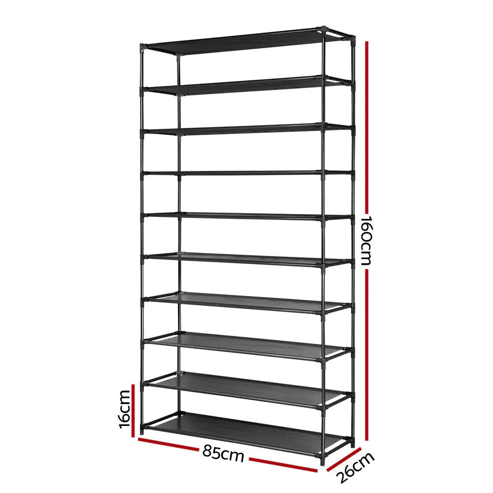 Artiss Shoe Rack Cabinet Stackable 50 Pairs 10-Tier Black - Mekamart Australia