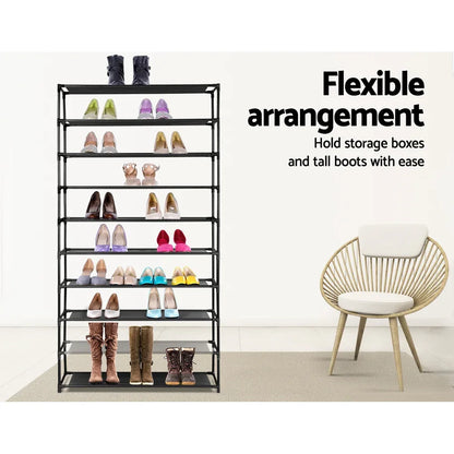 Artiss Shoe Rack Cabinet Stackable 50 Pairs 10-Tier Black - Mekamart Australia