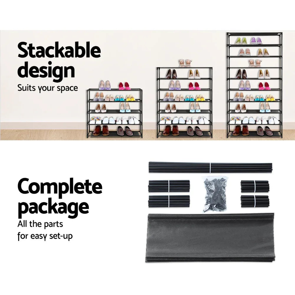 Artiss Shoe Rack Cabinet Stackable 50 Pairs 10-Tier Black - Mekamart Australia