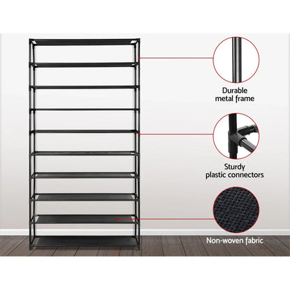 Artiss Shoe Rack Cabinet Stackable 50 Pairs 10-Tier Black - Mekamart Australia