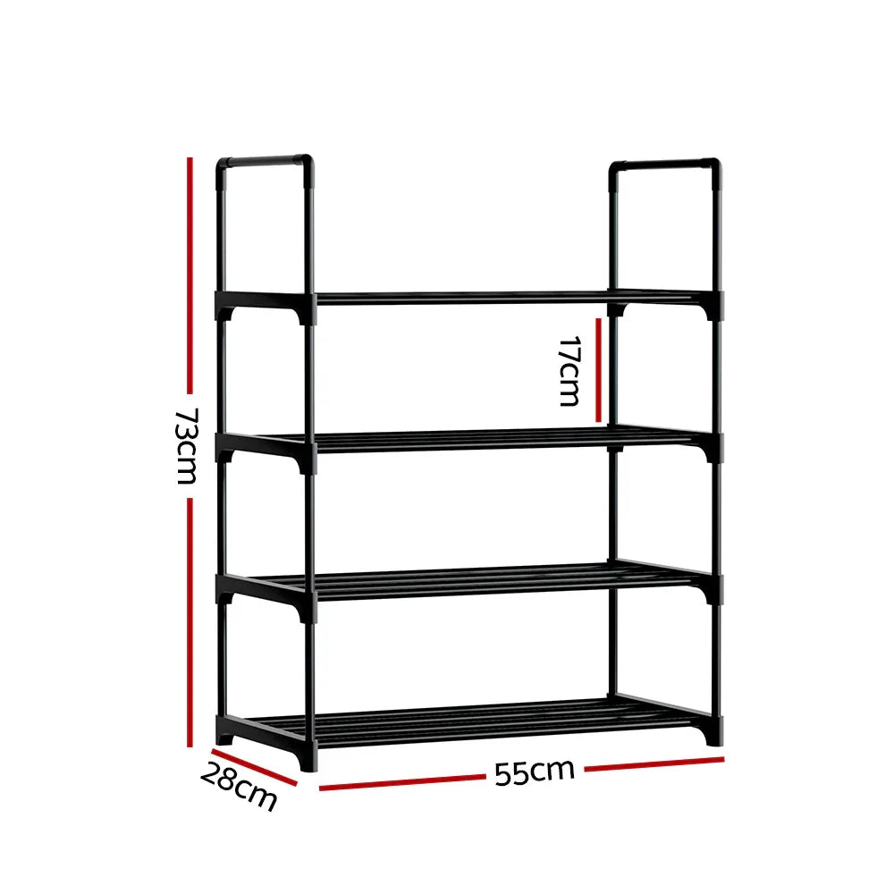 Artiss Shoe Rack Cabinet Stackable 4-tier 12 Pairs Black - Mekamart Australia