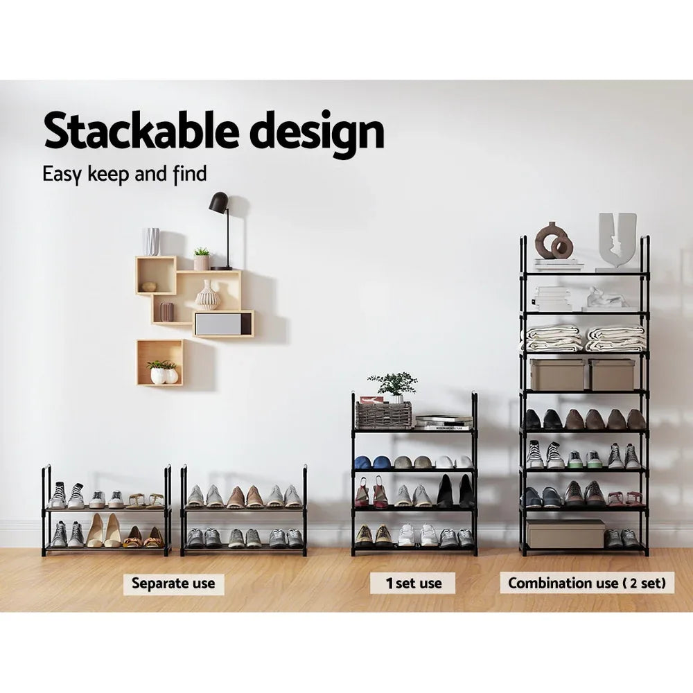 Artiss Shoe Rack Cabinet Stackable 4-tier 12 Pairs Black - Mekamart Australia
