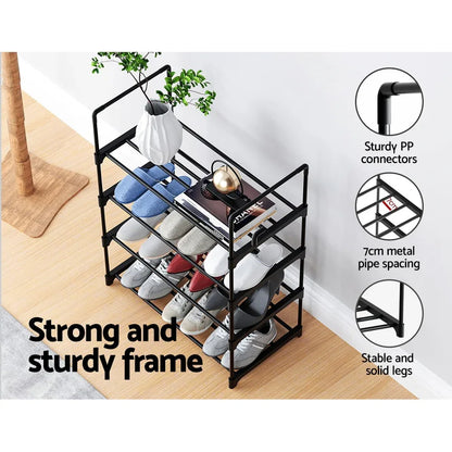 Artiss Shoe Rack Cabinet Stackable 4-tier 12 Pairs Black - Mekamart Australia