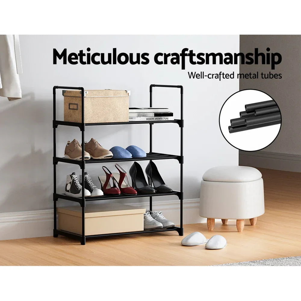 Artiss Shoe Rack Cabinet Stackable 4-tier 12 Pairs Black - Mekamart Australia