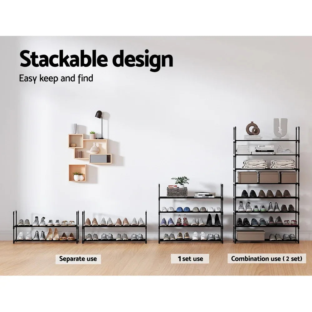 Artiss Shoe Rack 4-tier 16 Pairs Stackable Black - Mekamart Australia