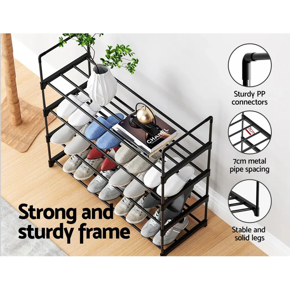 Artiss Shoe Rack 4-tier 16 Pairs Stackable Black - Mekamart Australia