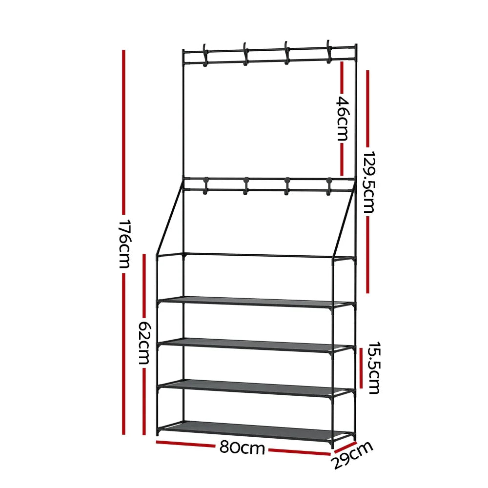 Artiss Shoe Rack Hall Tree 16 Pairs Black - Mekamart Australia