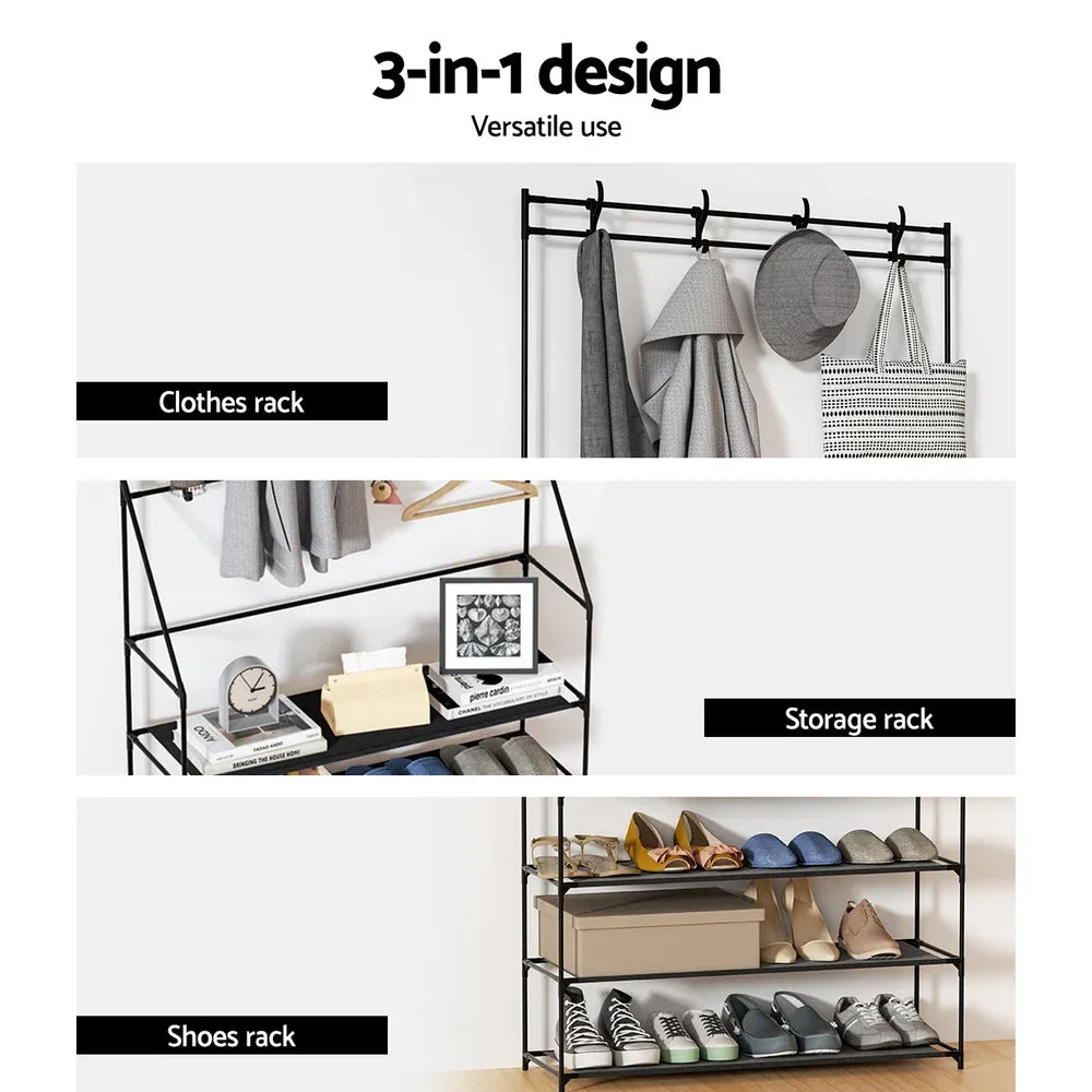 Artiss Shoe Rack Hall Tree 16 Pairs Black - Mekamart Australia