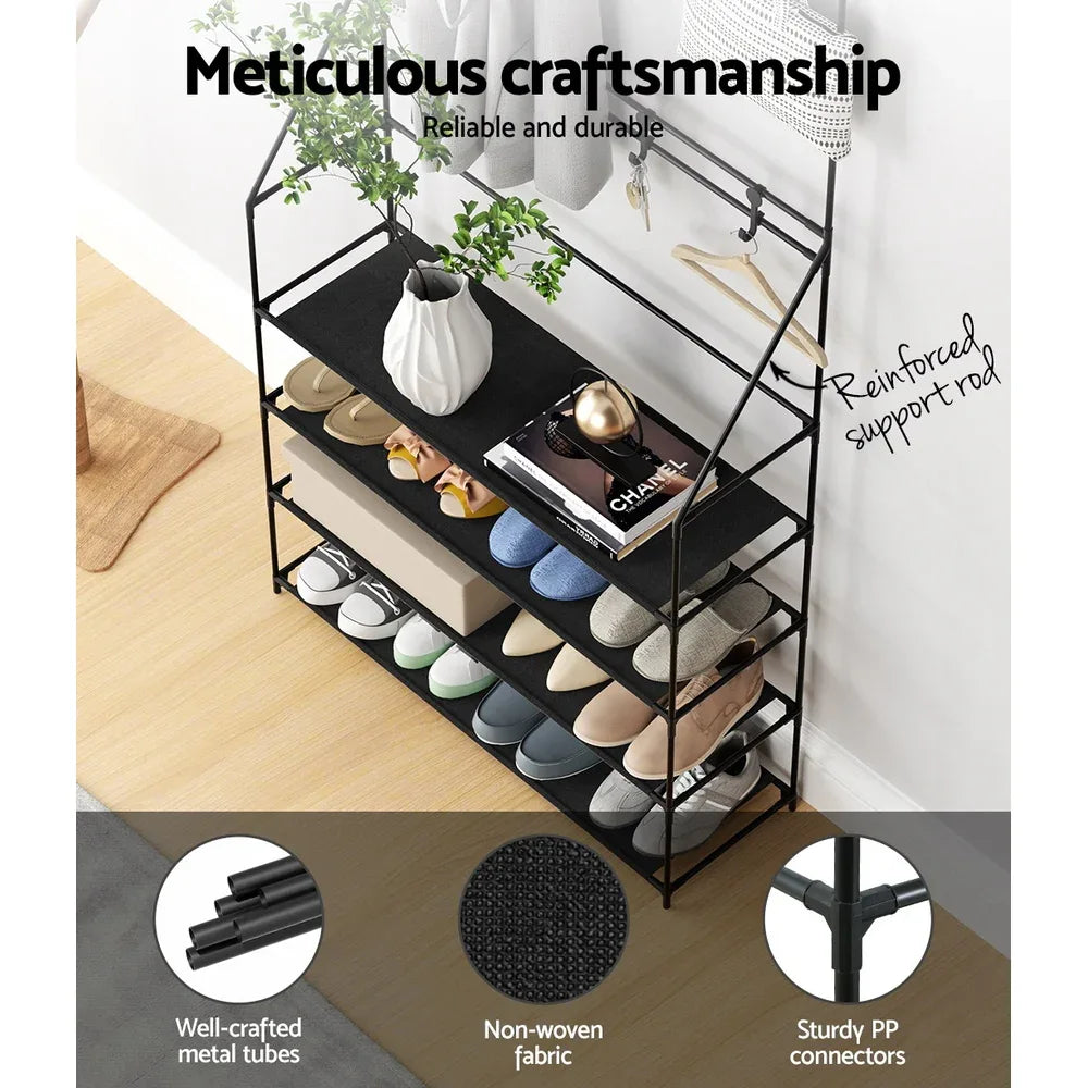 Artiss Shoe Rack Hall Tree 16 Pairs Black - Mekamart Australia