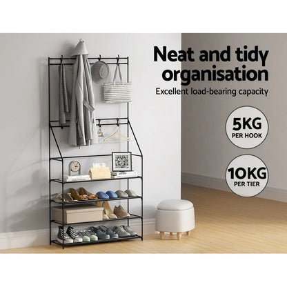Artiss Shoe Rack Hall Tree 16 Pairs Black - Mekamart Australia