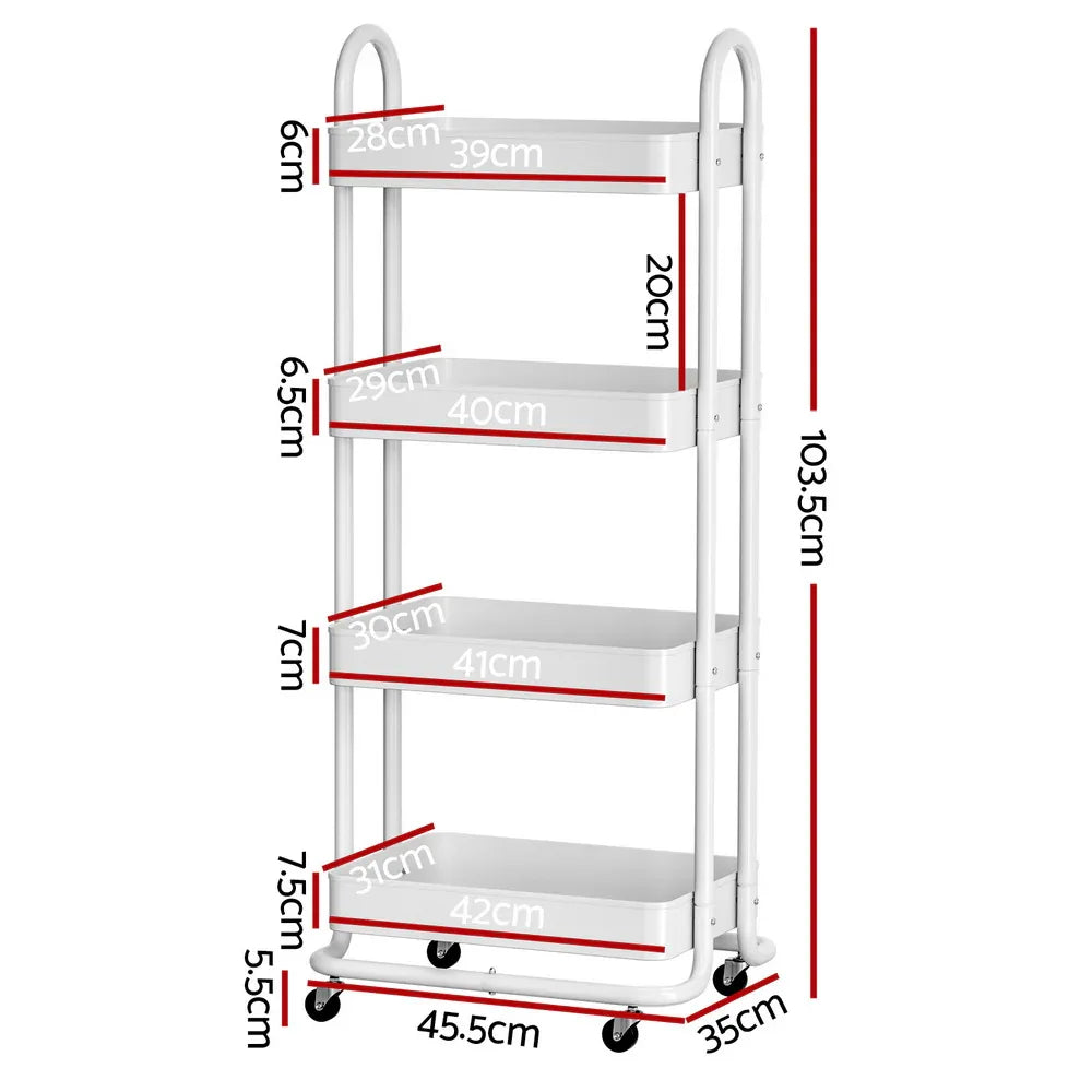 Artiss Storage Trolley Kitchen Cart 4 Tiers White - Mekamart Australia