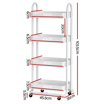 Artiss Storage Trolley Kitchen Cart 4 Tiers White - Mekamart Australia