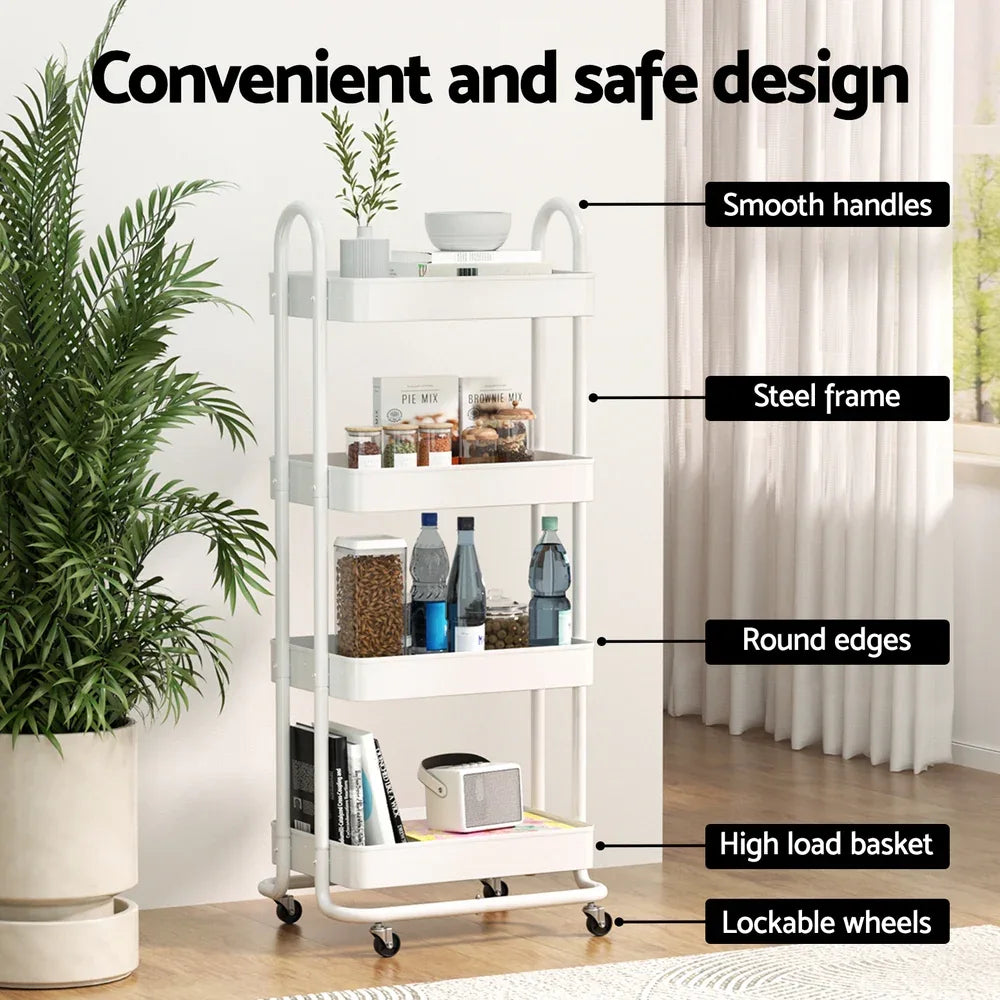 Artiss Storage Trolley Kitchen Cart 4 Tiers White - Mekamart Australia
