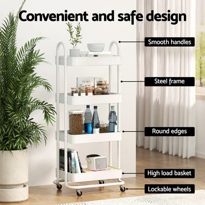 Artiss Storage Trolley Kitchen Cart 4 Tiers White - Mekamart Australia