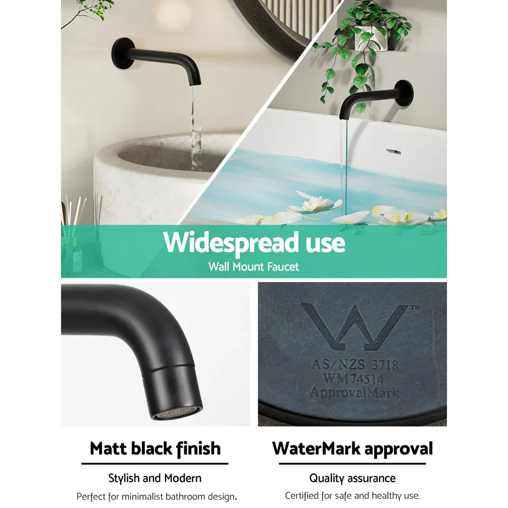 Cefito Bathroom Mixer Spout Wall Bath Tap Round Shower Bathtub Black - Mekamart Australia