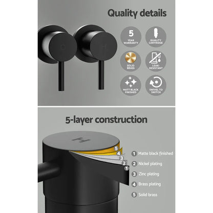 Cefito Basin Twin Tap Wall Round Brass Faucet Shower Bathtub Black - Mekamart Australia