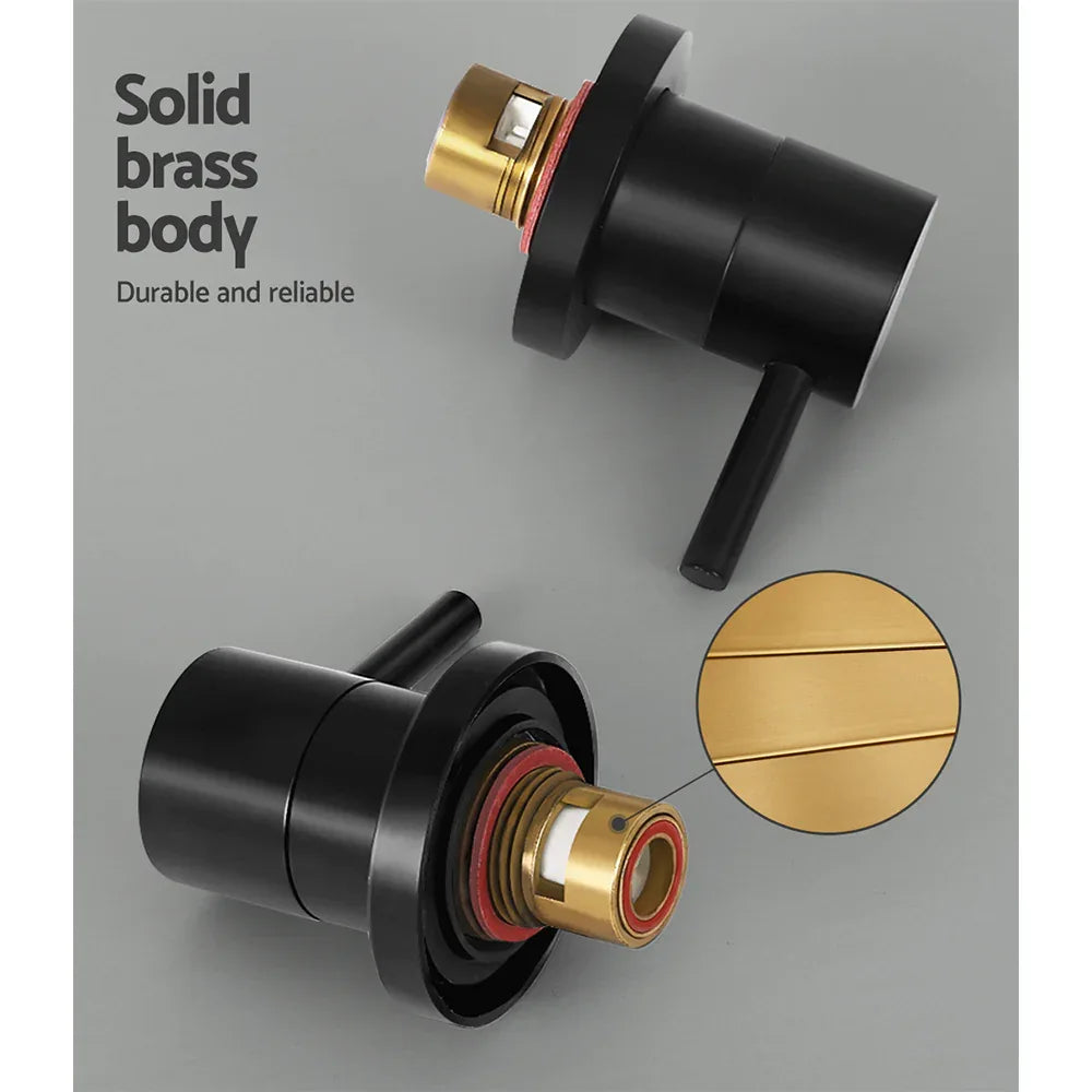Cefito Basin Twin Tap Wall Round Brass Faucet Shower Bathtub Black - Mekamart Australia