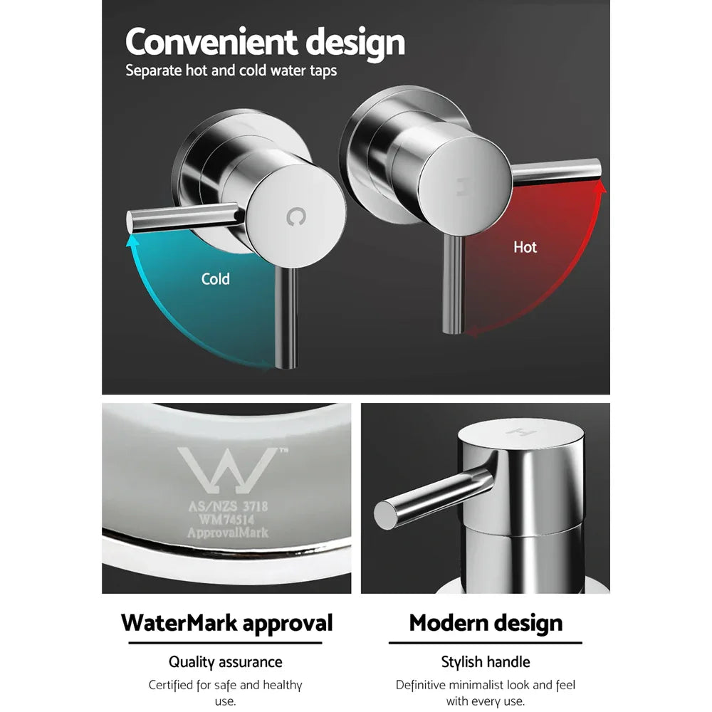 Cefito Basin Twin Tap Wall Round Brass Faucet Shower Bathtub Chrome - Mekamart Australia