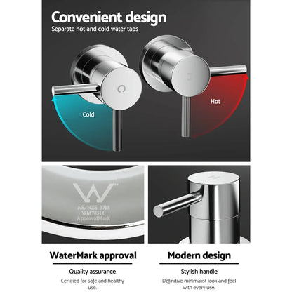 Cefito Basin Twin Tap Wall Round Brass Faucet Shower Bathtub Chrome - Mekamart Australia