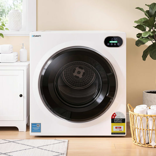 Devanti 6kg Tumble Dryer, Intelligent Touch Screen Clothes Dryer with 4 Drying Modes Stainless Steel Drum, 54x60x67.5cm