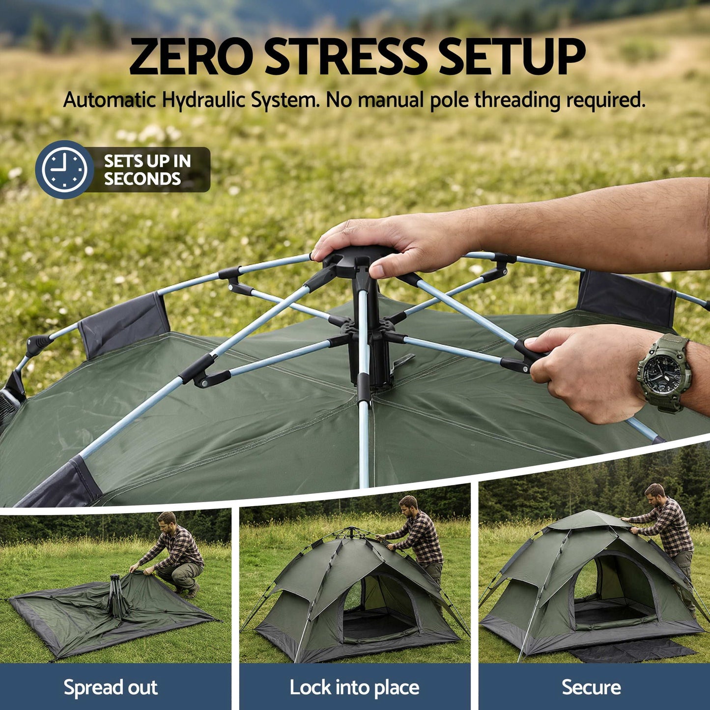 Weisshorn 2 Person Camping Tent Automatic Pop Up Water Repellent Shade Outdoor
