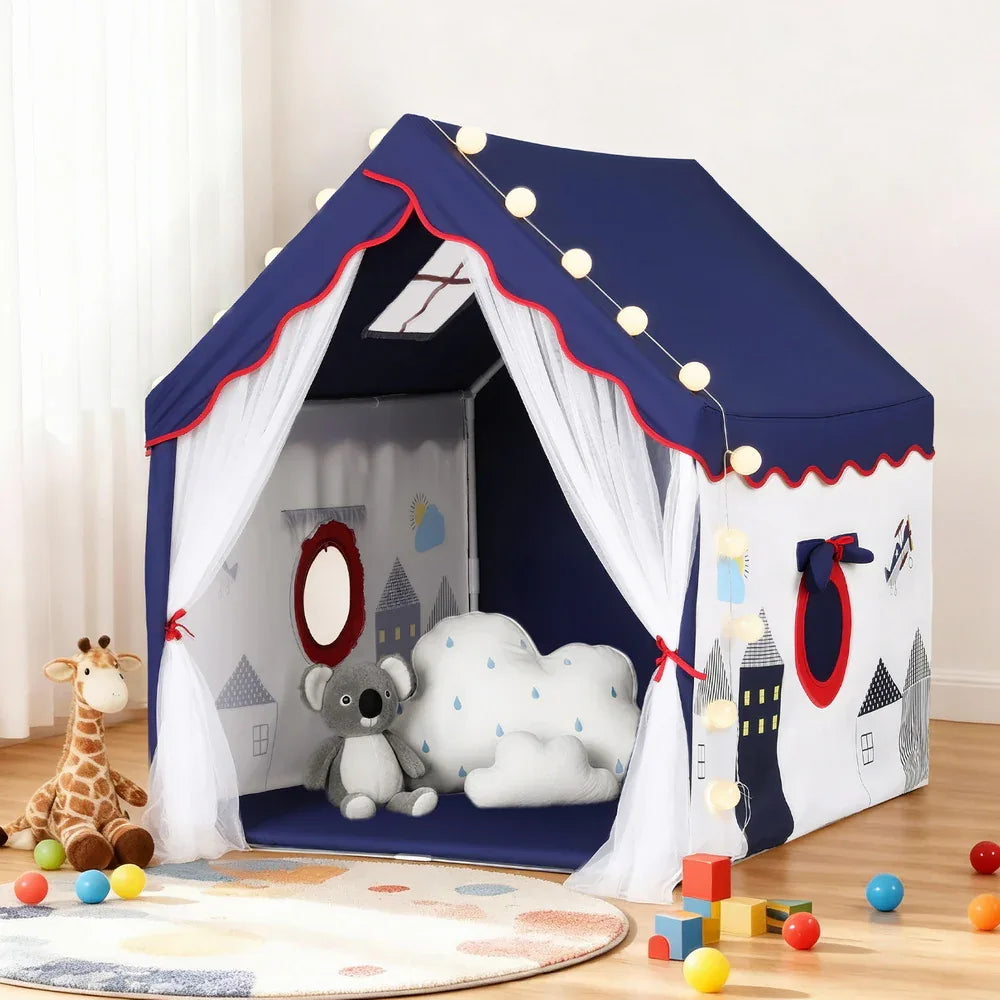 Keezi Kids Play Tent Playhouse Castle with Floor Mat String Ball Light 134X103CM - Mekamart Australia
