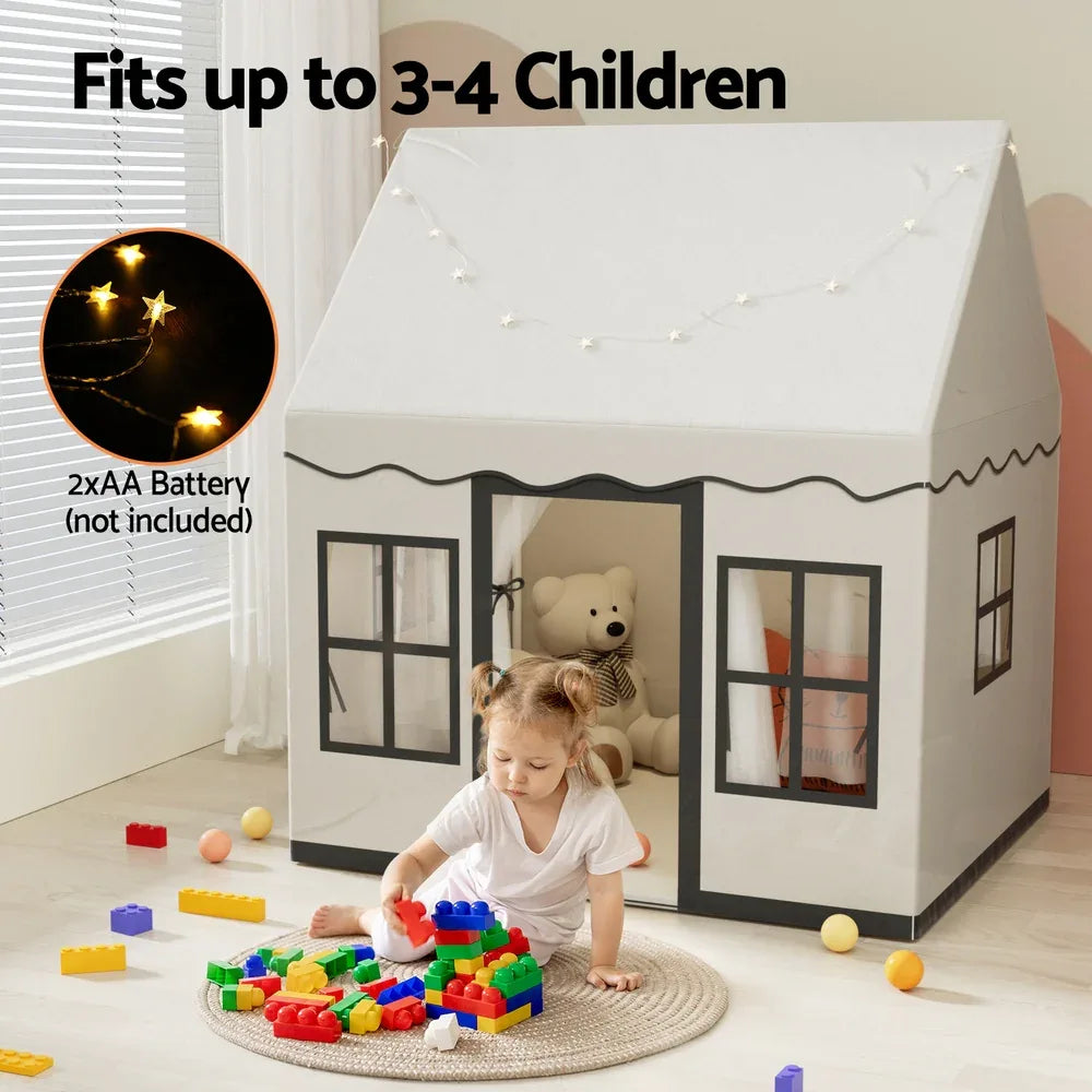Keezi Kids Play Tent Playhouse Castle with String Lights Floor Mat Side Pocket - Mekamart Australia