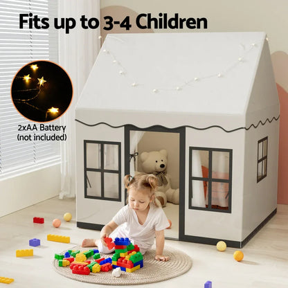 Keezi Kids Play Tent Playhouse Castle with String Lights Floor Mat Side Pocket - Mekamart Australia