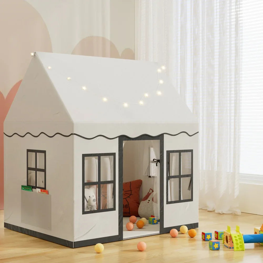 Keezi Kids Play Tent Playhouse Castle with String Lights Floor Mat Side Pocket - Mekamart Australia