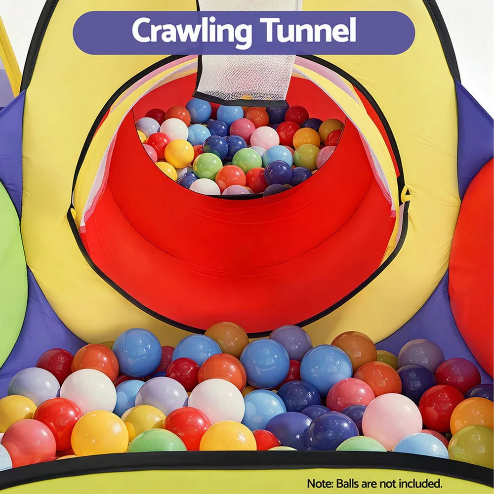 Keezi Kids Play Tent Pop Up Teepee Playhouse Ball Pit Crawl Tunnel Basketball Hoop - Mekamart Australia