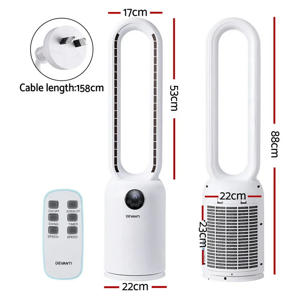 Devanti 2in1 Bladeless Fan Air Purification W/ Remote 88cm - Mekamart Australia