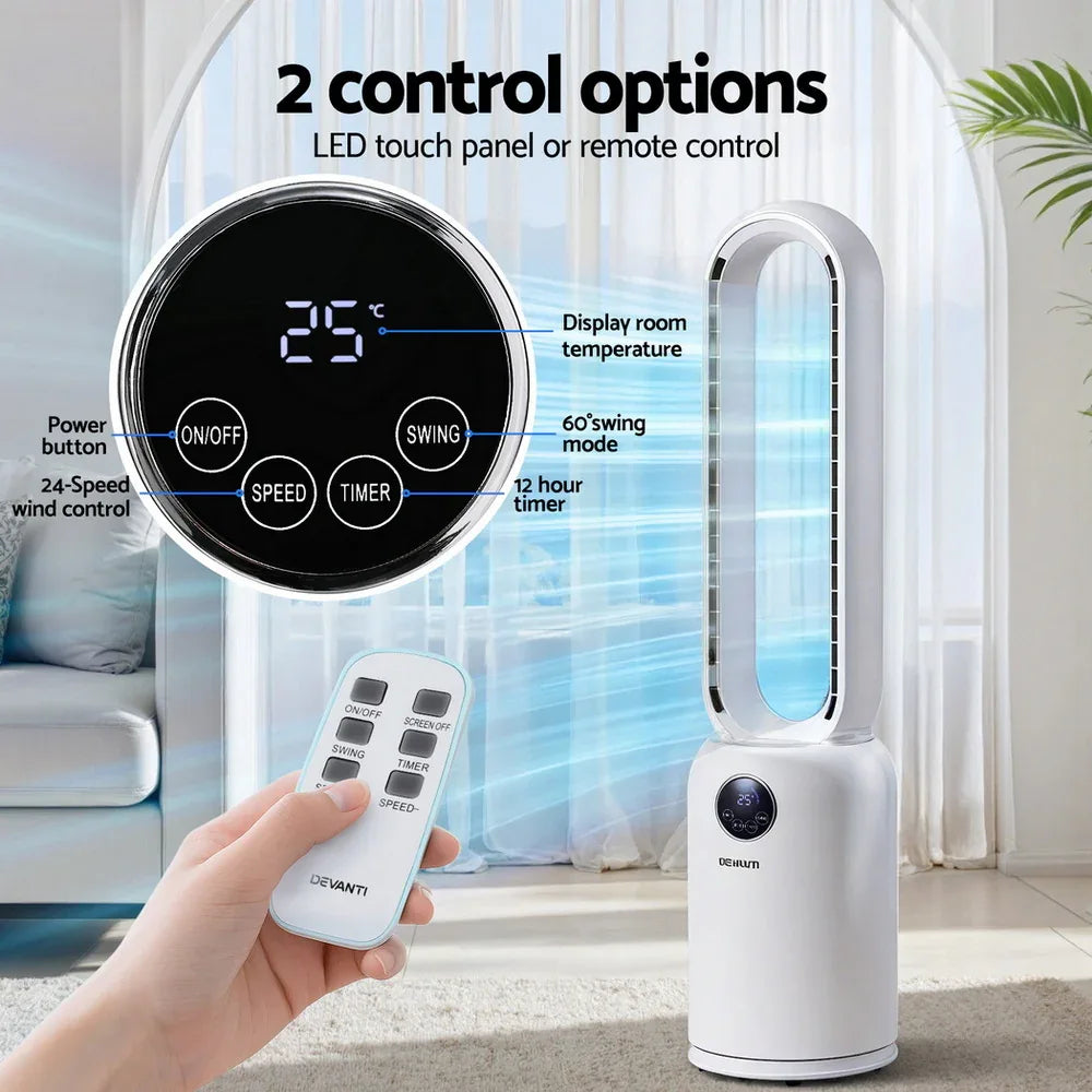 Devanti 2in1 Bladeless Fan Air Purification W/ Remote 88cm - Mekamart Australia