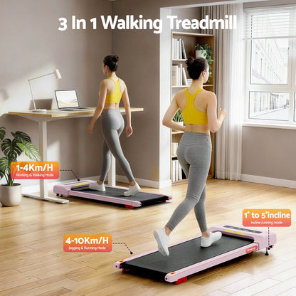 Everfit 3 in 1 Treadmill Electric Walking Pad Incline Under Desk Home Gym 380mm Pink