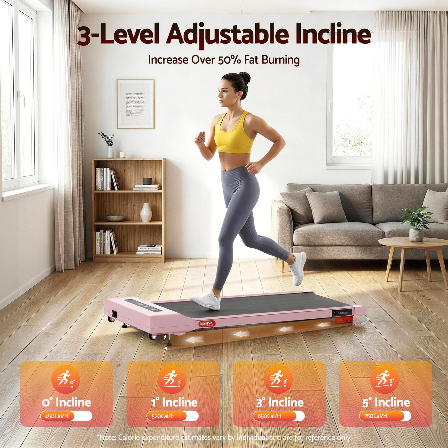 Everfit 3 in 1 Treadmill Electric Walking Pad Incline Under Desk Home Gym 380mm Pink