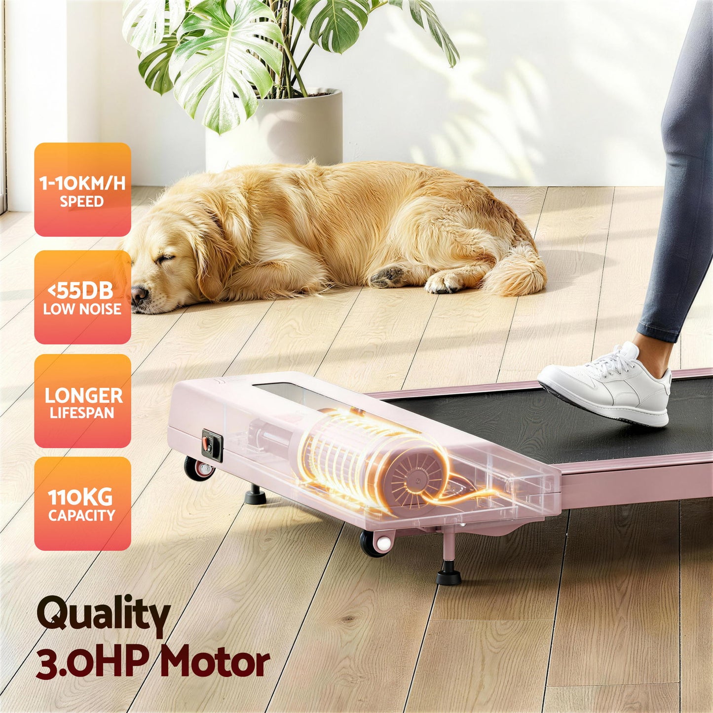 Everfit 3 in 1 Treadmill Electric Walking Pad Incline Under Desk Home Gym 380mm Pink