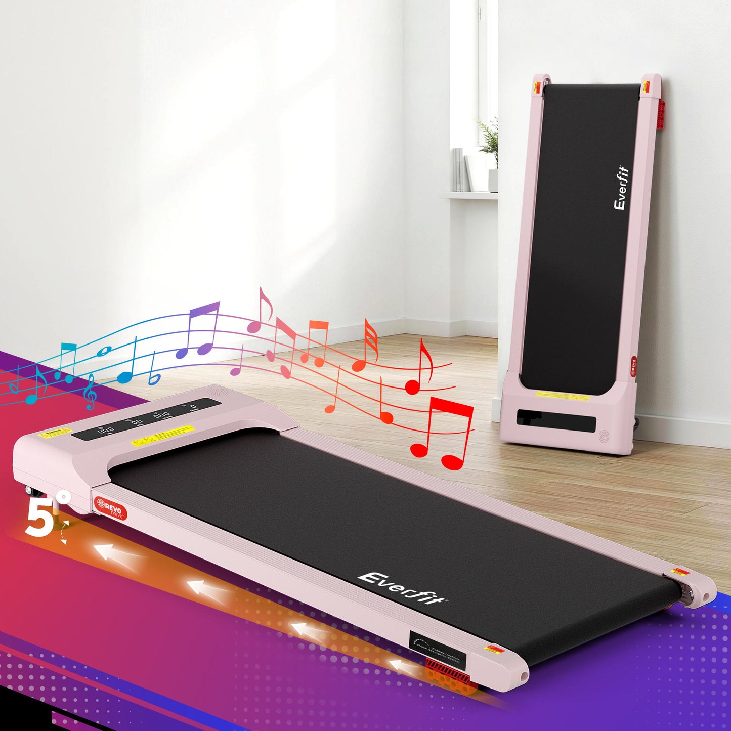 Everfit 3 in 1 Treadmill Electric Walking Pad Incline Under Desk Home Gym 380mm Pink